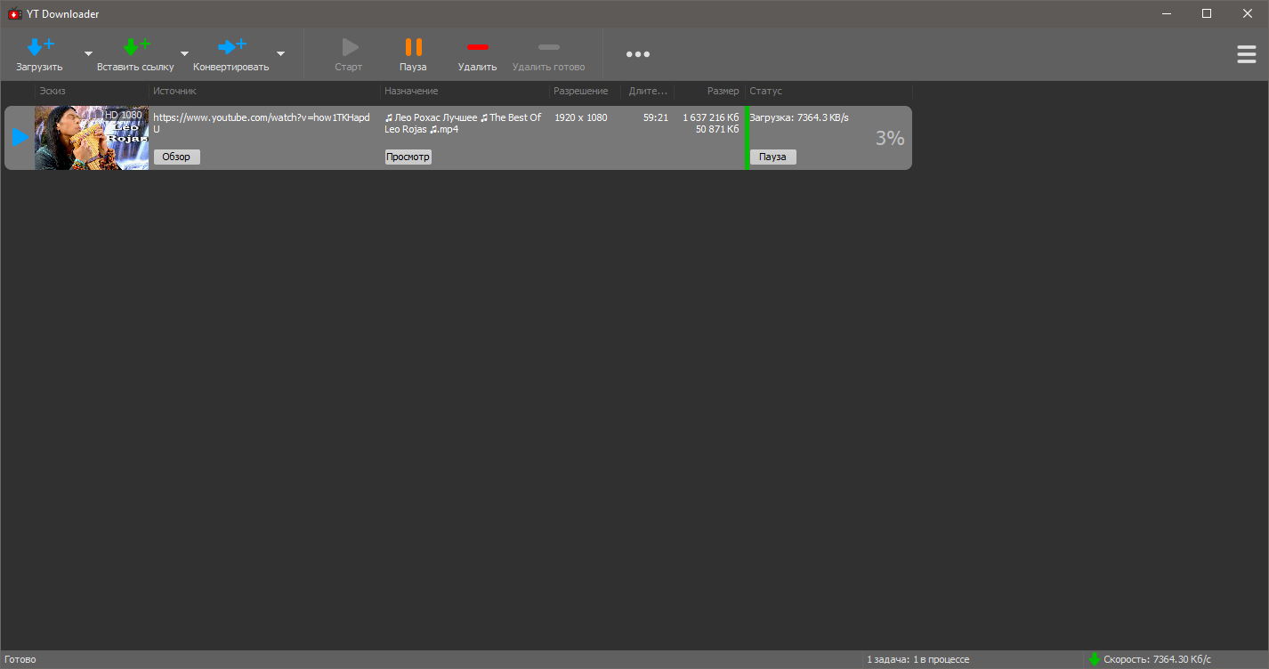 Интерфейс YT Downloader