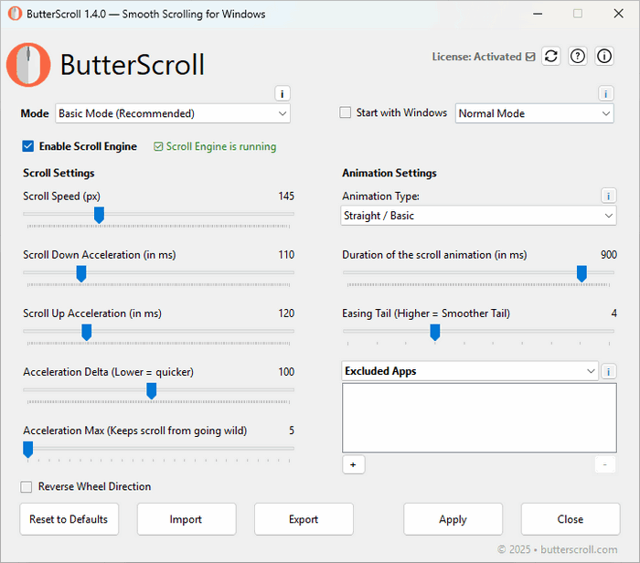 Интерфейс ButterScroll