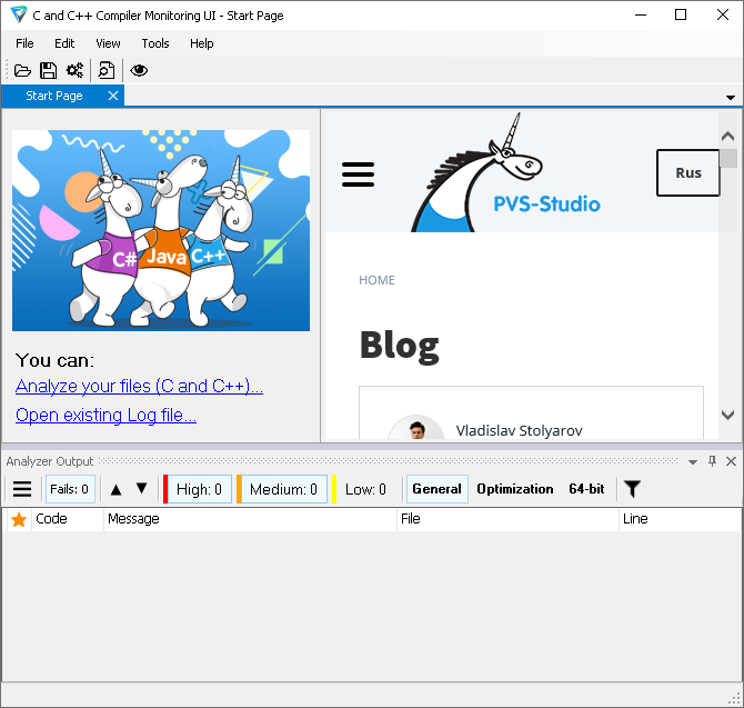 Интерфейс PVS-Studio