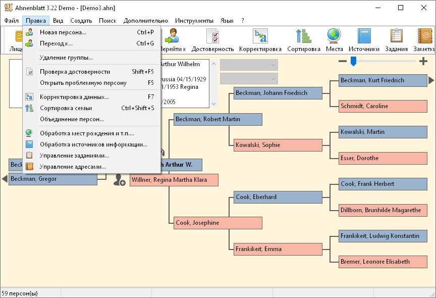 Интерфейс Ahnenblatt