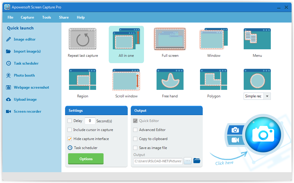Интерфейс Apowersoft Screen Capture Pro