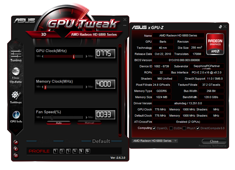 Интерфейс ASUS GPU Tweak III