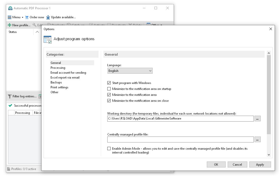 Интерфейс Интерфейс Gillmeister Automatic PDF Processor