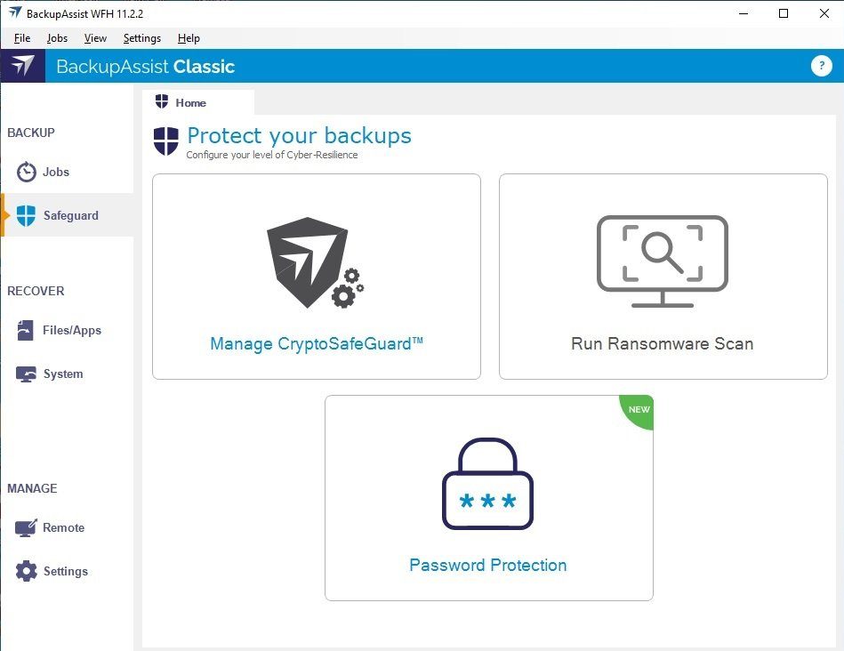 Интерфейс BackupAssist Classic