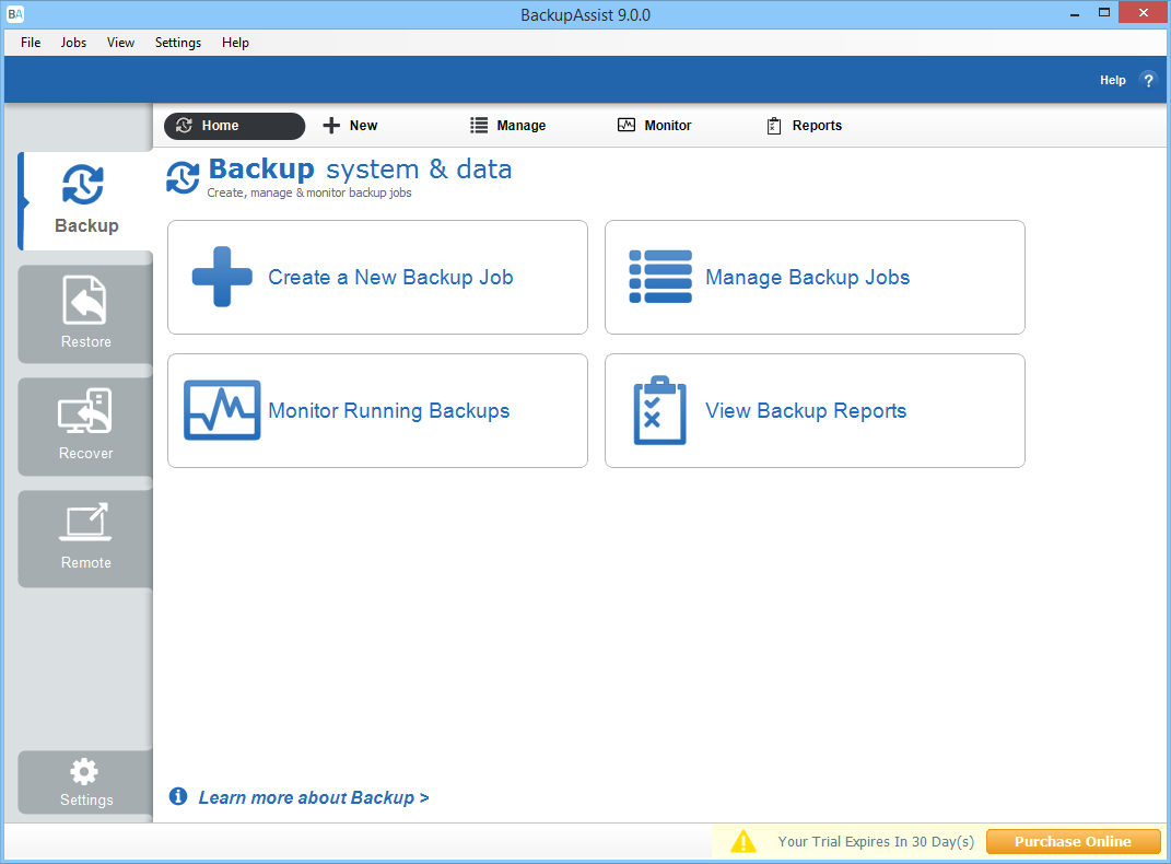Интерфейс BackupAssist Classic