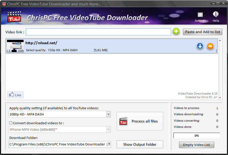 Интерфейс ChrisPC VideoTube Downloader