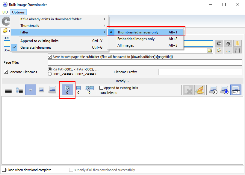 Интерфейс Bulk Image Downloader (BID)
