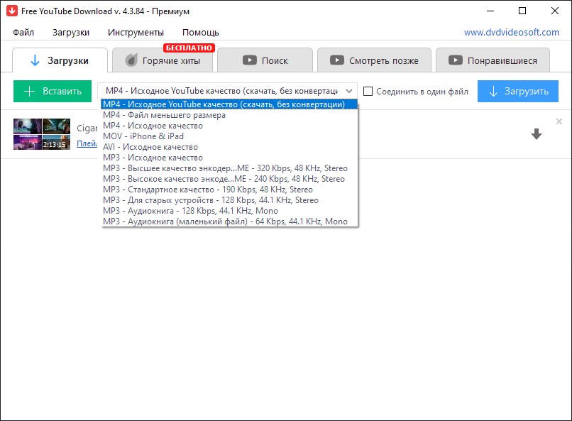 Интерфейс Free YouTube Download