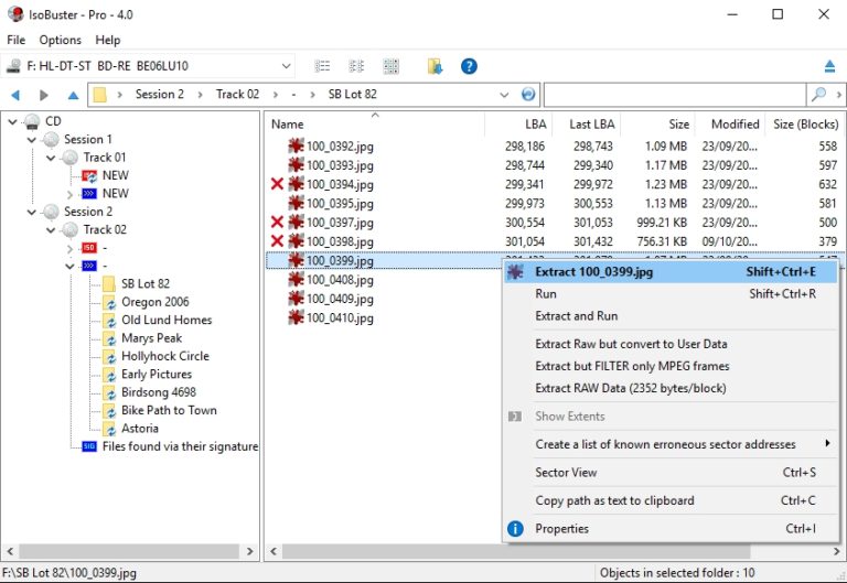 Извлечение файлов в IsoBuster Pro