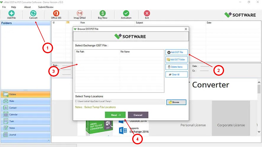 Открытие файла с помощью vMail OST to PST Converter