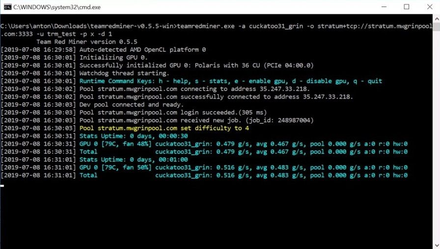 Запуск Team Red Miner
