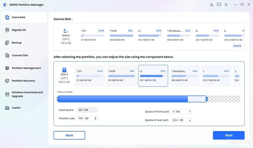 Интерфейс 4DDiG Partition Manager