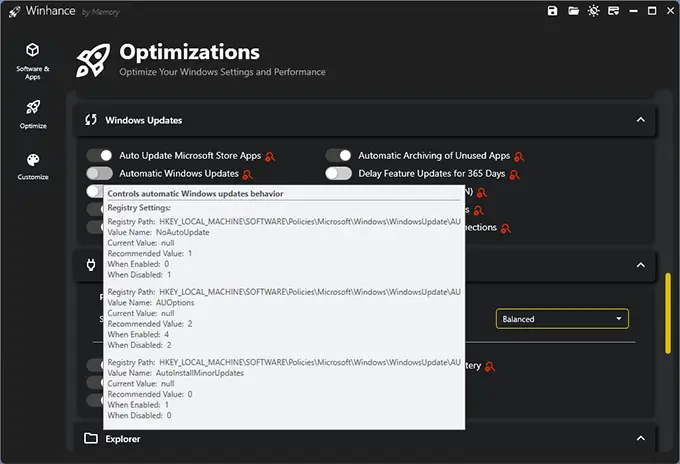 Winhance интерфейс